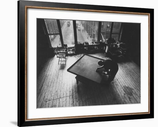 Leader of Minimal Art Movement Ad Reinhardt Working on One of His 'Black' Paintings-John Loengard-Framed Premium Photographic Print