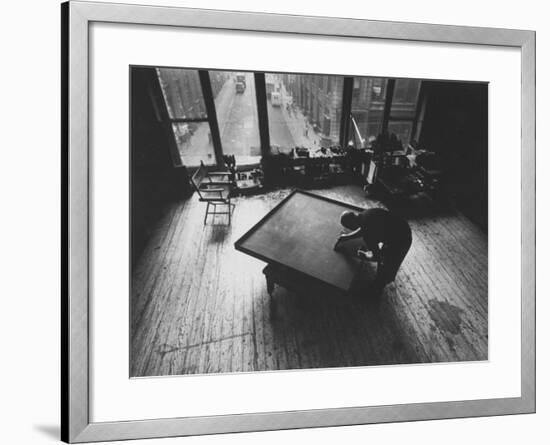 Leader of Minimal Art Movement Ad Reinhardt Working on One of His 'Black' Paintings-John Loengard-Framed Premium Photographic Print