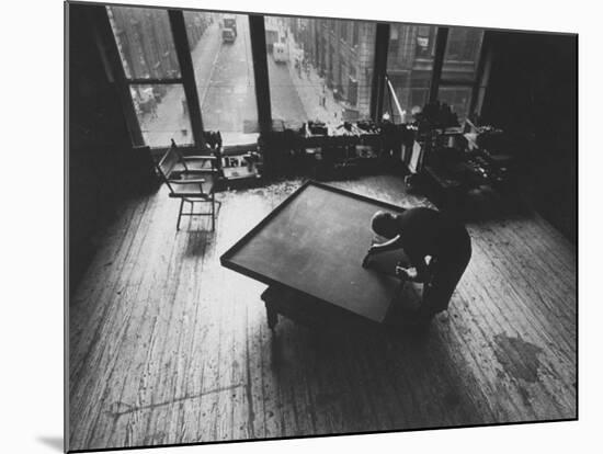 Leader of Minimal Art Movement Ad Reinhardt Working on One of His 'Black' Paintings-John Loengard-Mounted Premium Photographic Print