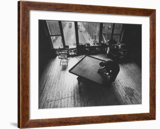 Leader of Minimal Art Movement Ad Reinhardt Working on One of His 'Black' Paintings-John Loengard-Framed Premium Photographic Print