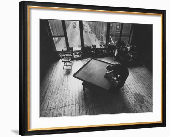 Leader of Minimal Art Movement Ad Reinhardt Working on One of His 'Black' Paintings-John Loengard-Framed Premium Photographic Print