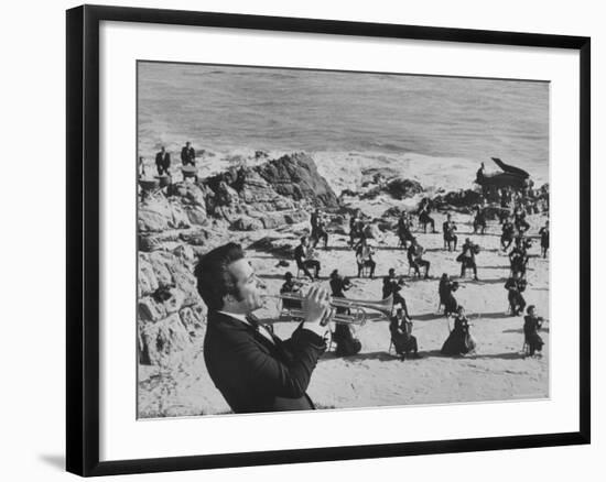 Leader of Tijuana Brass Herb Alpert Playing Trumpet During Filming for TV Show-Bill Ray-Framed Premium Photographic Print