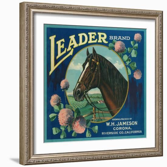 Leader Orange Label - Corona, CA-Lantern Press-Framed Art Print