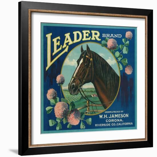 Leader Orange Label - Corona, CA-Lantern Press-Framed Art Print