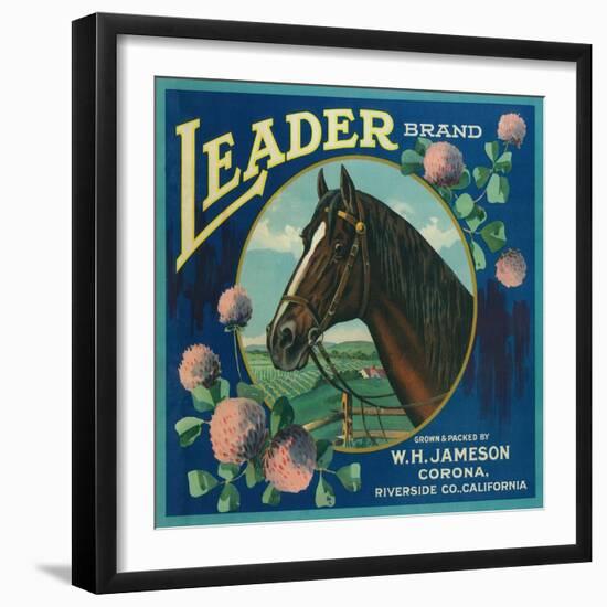 Leader Orange Label - Corona, CA-Lantern Press-Framed Art Print