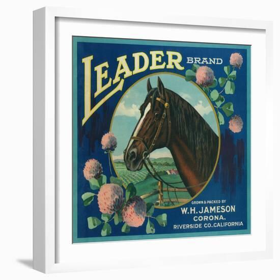 Leader Orange Label - Corona, CA-Lantern Press-Framed Art Print