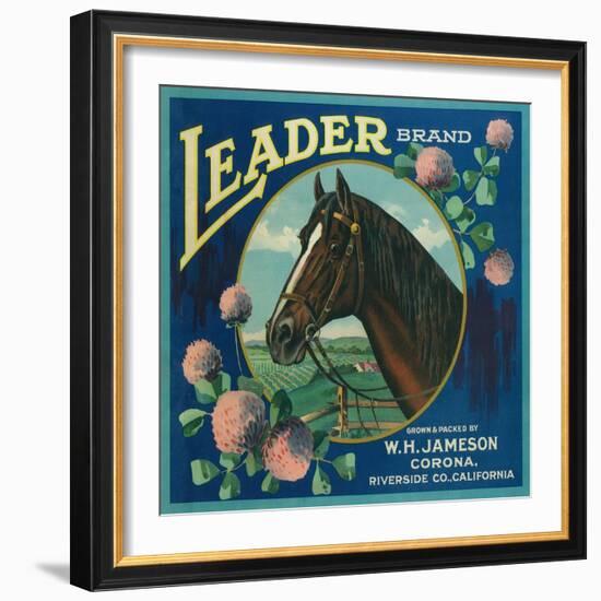 Leader Orange Label - Corona, CA-Lantern Press-Framed Art Print