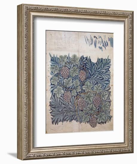 Leaf and Grape Design for 'Vine' Wallpaper (Pencil and W/C on Paper)-William Morris-Framed Giclee Print