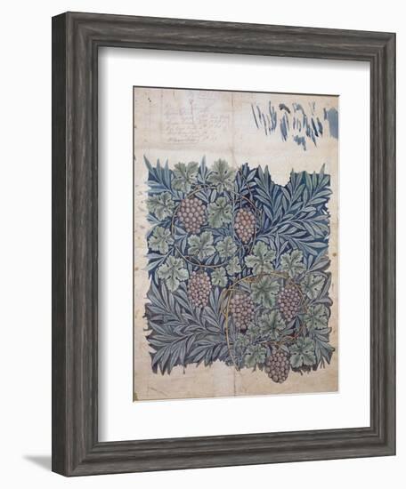 Leaf and Grape Design for 'Vine' Wallpaper (Pencil and W/C on Paper)-William Morris-Framed Giclee Print