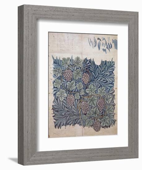 Leaf and Grape Design for 'Vine' Wallpaper (Pencil and W/C on Paper)-William Morris-Framed Giclee Print