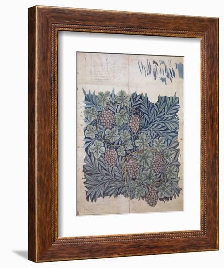 Leaf and Grape Design for 'Vine' Wallpaper (Pencil and W/C on Paper)-William Morris-Framed Giclee Print