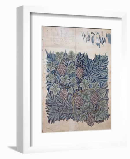 Leaf and Grape Design for 'Vine' Wallpaper (Pencil and W/C on Paper)-William Morris-Framed Giclee Print