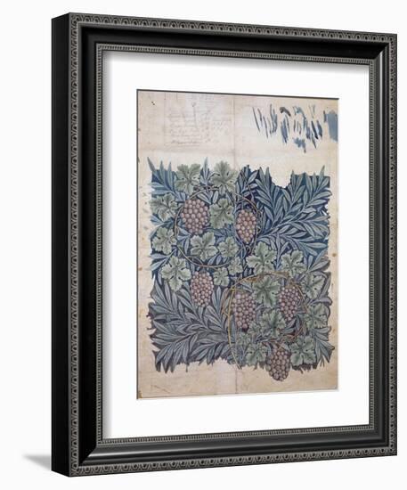 Leaf and Grape Design for 'Vine' Wallpaper (Pencil and W/C on Paper)-William Morris-Framed Giclee Print