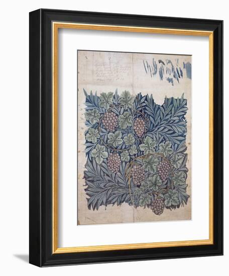 Leaf and Grape Design for 'Vine' Wallpaper (Pencil and W/C on Paper)-William Morris-Framed Giclee Print