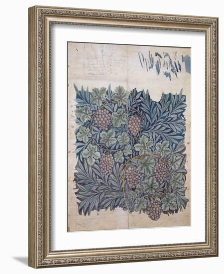 Leaf and Grape Design for 'Vine' Wallpaper (Pencil and W/C on Paper)-William Morris-Framed Giclee Print