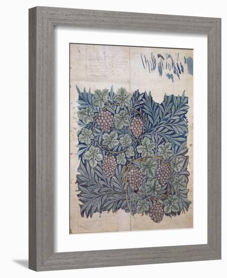 Leaf and Grape Design for 'Vine' Wallpaper (Pencil and W/C on Paper)-William Morris-Framed Giclee Print