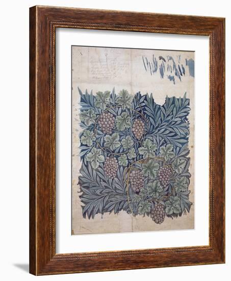 Leaf and Grape Design for 'Vine' Wallpaper (Pencil and W/C on Paper)-William Morris-Framed Giclee Print