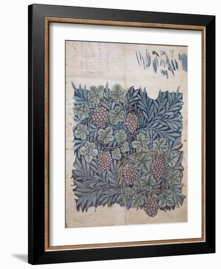 Leaf and Grape Design for 'Vine' Wallpaper (Pencil and W/C on Paper)-William Morris-Framed Giclee Print