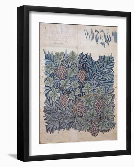 Leaf and Grape Design for 'Vine' Wallpaper (Pencil and W/C on Paper)-William Morris-Framed Giclee Print