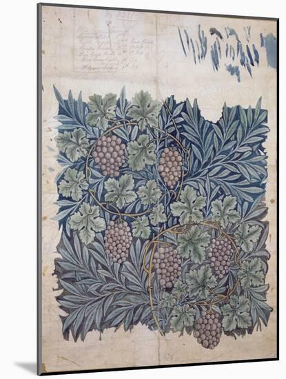 Leaf and Grape Design for 'Vine' Wallpaper (Pencil and W/C on Paper)-William Morris-Mounted Giclee Print