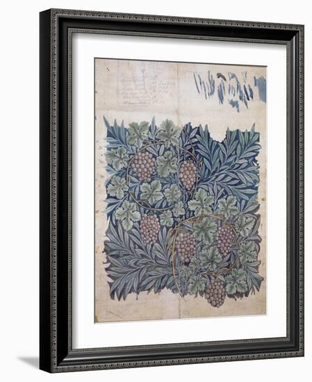 Leaf and Grape Design for 'Vine' Wallpaper (Pencil and W/C on Paper)-William Morris-Framed Giclee Print