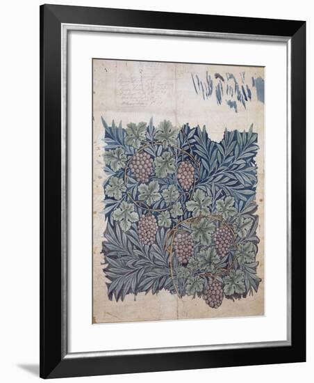 Leaf and Grape Design for 'Vine' Wallpaper (Pencil and W/C on Paper)-William Morris-Framed Giclee Print