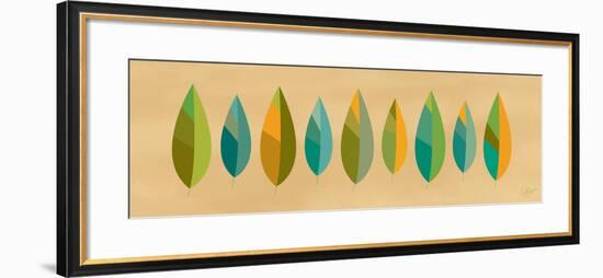 Leaf Line - Blue and Green on Natural-Dominique Vari-Framed Art Print