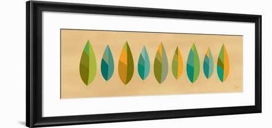 Leaf Line - Blue and Green on Natural-Dominique Vari-Framed Art Print