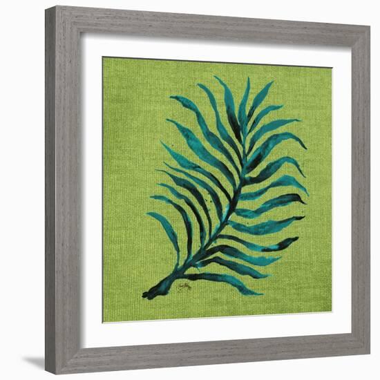 Leaf on Green Burlap-Elizabeth Medley-Framed Art Print