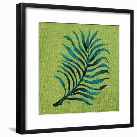 Leaf on Green Burlap-Elizabeth Medley-Framed Art Print