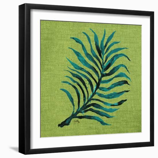 Leaf on Green Burlap-Elizabeth Medley-Framed Art Print