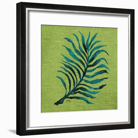 Leaf on Green Burlap-Elizabeth Medley-Framed Art Print