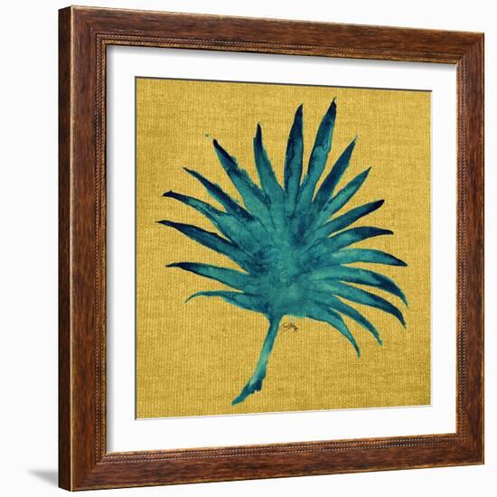 Leaf on Yellow Burlap-Elizabeth Medley-Framed Art Print