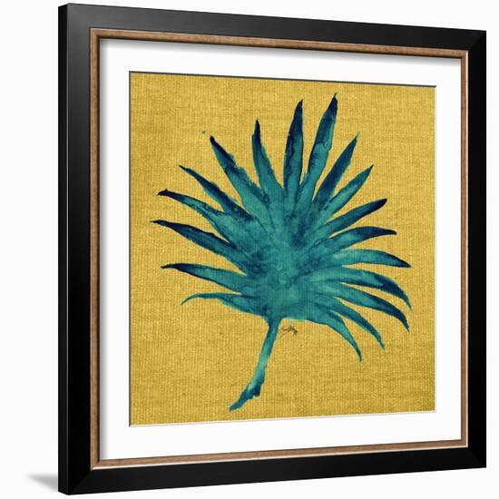 Leaf on Yellow Burlap-Elizabeth Medley-Framed Art Print