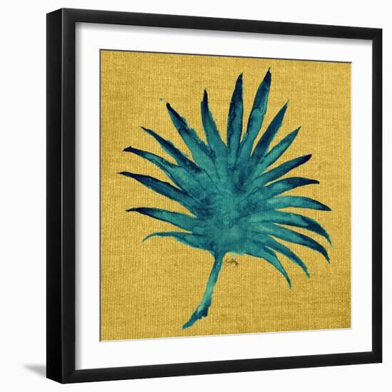 Leaf on Yellow Burlap-Elizabeth Medley-Framed Art Print