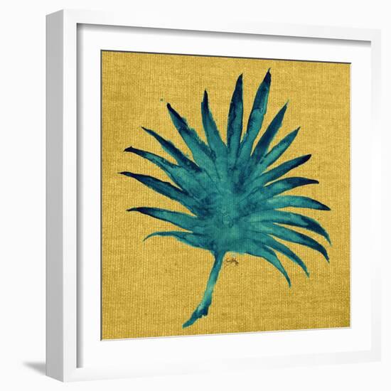 Leaf on Yellow Burlap-Elizabeth Medley-Framed Art Print