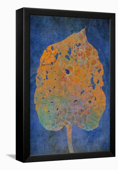 Leaf Orange on Blue-Cora Niele-Framed Premier Image Canvas