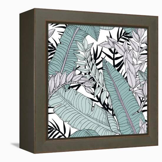 Leaf Pattern with Tropical Plants-Mirifada-Framed Stretched Canvas