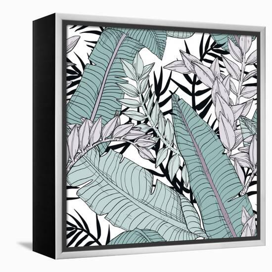 Leaf Pattern with Tropical Plants-Mirifada-Framed Stretched Canvas