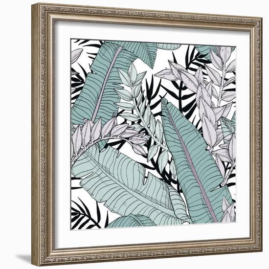 Leaf Pattern with Tropical Plants-Mirifada-Framed Art Print