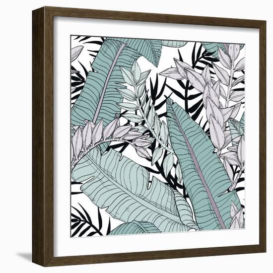 Leaf Pattern with Tropical Plants-Mirifada-Framed Art Print