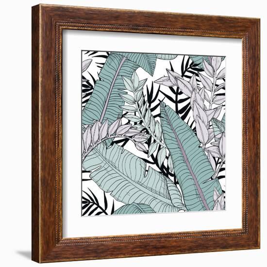 Leaf Pattern with Tropical Plants-Mirifada-Framed Art Print