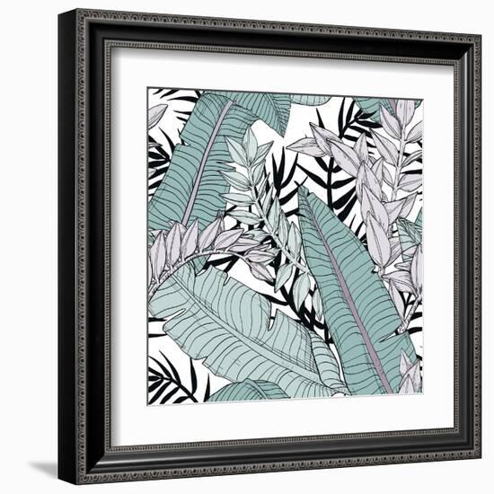 Leaf Pattern with Tropical Plants-Mirifada-Framed Art Print