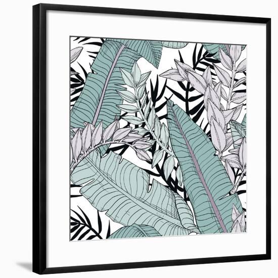 Leaf Pattern with Tropical Plants-Mirifada-Framed Art Print