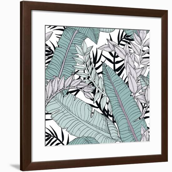 Leaf Pattern with Tropical Plants-Mirifada-Framed Premium Giclee Print