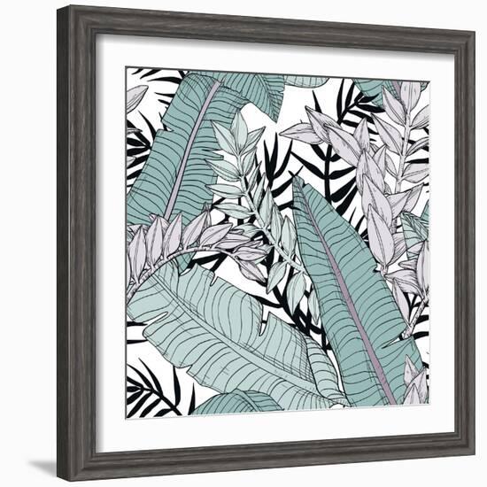 Leaf Pattern with Tropical Plants-Mirifada-Framed Premium Giclee Print