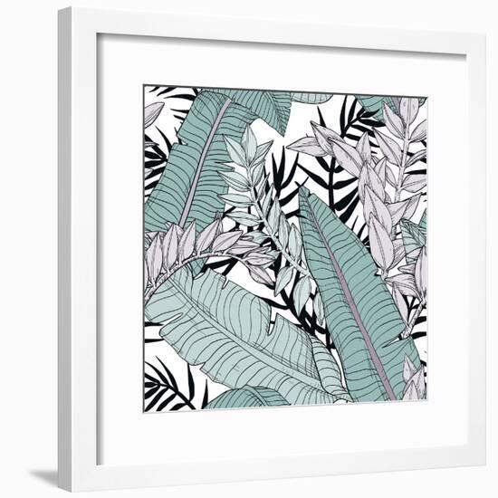 Leaf Pattern with Tropical Plants-Mirifada-Framed Premium Giclee Print