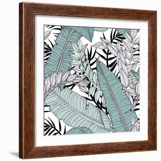 Leaf Pattern with Tropical Plants-Mirifada-Framed Premium Giclee Print