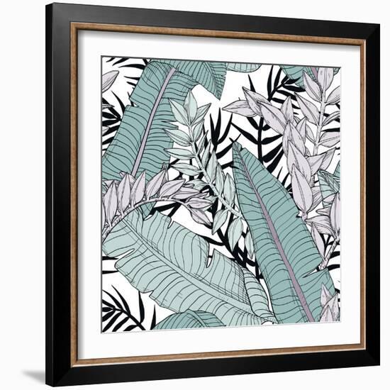 Leaf Pattern with Tropical Plants-Mirifada-Framed Premium Giclee Print