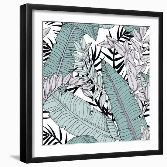 Leaf Pattern with Tropical Plants-Mirifada-Framed Premium Giclee Print